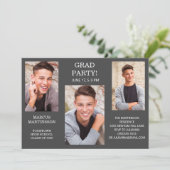 モダン3 Photo Gray （編集可能カラー）の卒業 招待状 (スタンド正面)