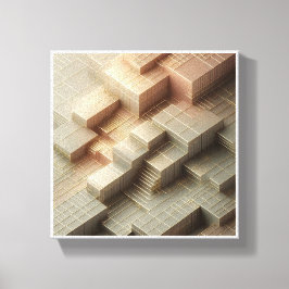 モダン3Dアイソメトリック幾何学ブロック - ゴールドとグレー キャンバスプリント