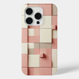 モダン3Dジオメトリックスクエアケース ダスティローズ、クリーム iPhone 15 PROケース