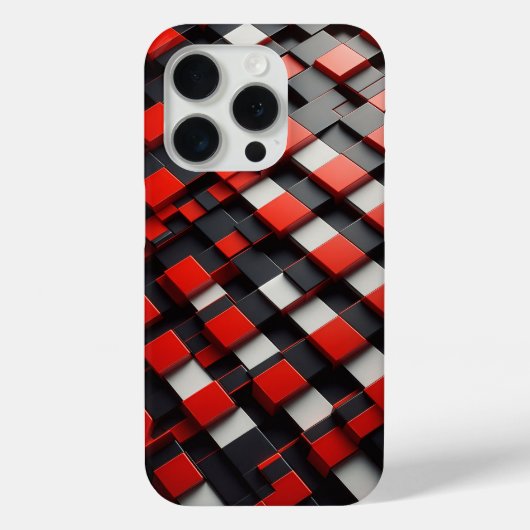 モダン3Dジオメトリックブロックケース レッド・ブラック・ホワイト Case-Mate iPhoneケース (裏面)