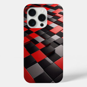 モダン3Dジオメトリックブロックケース 光沢のある鮮やかな赤 iPhone 15 PROケース