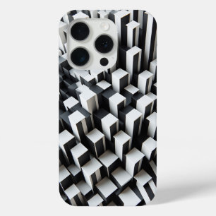 モダン3Dモノクロ幾何学デザインのスマホケース iPhone 15 PROケース