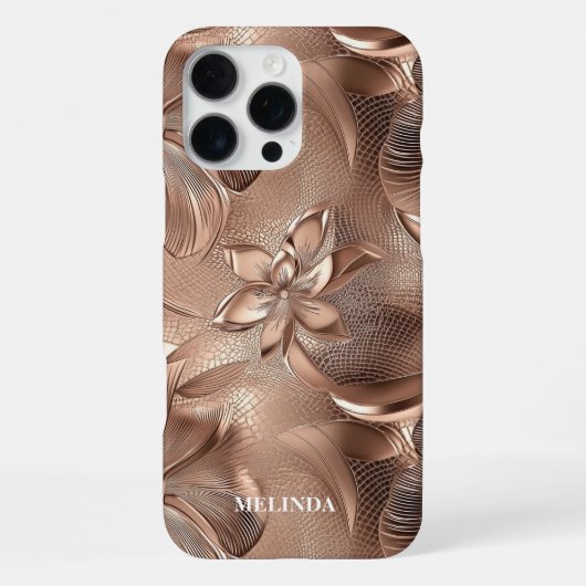 モダン3Dローズゴールドフラワー iPhoneケース (裏面)