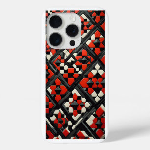 モダン3D幾何学マンダラケース - ボールドレッド・ブラック iPhone 15 PROケース