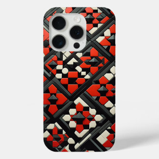 モダン3D幾何学マンダラケース - ボールドレッド・ブラック iPhone 15 PROケース