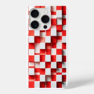モダン3D赤と白の幾何学キューブケース アブストラクト iPhone 15 PROケース