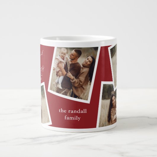 モダン4エレガント枚の写真コラージュ家族ギフト ジャンボコーヒーマグカップ (正面)