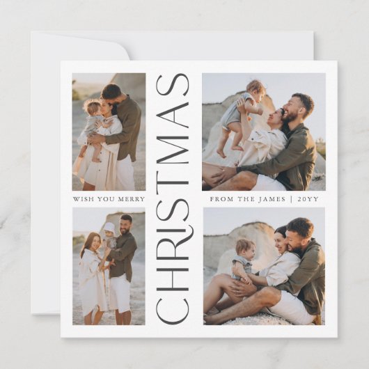 モダン4エレガント枚の写真コラージュ広場クリスマス シーズンカード (正面)