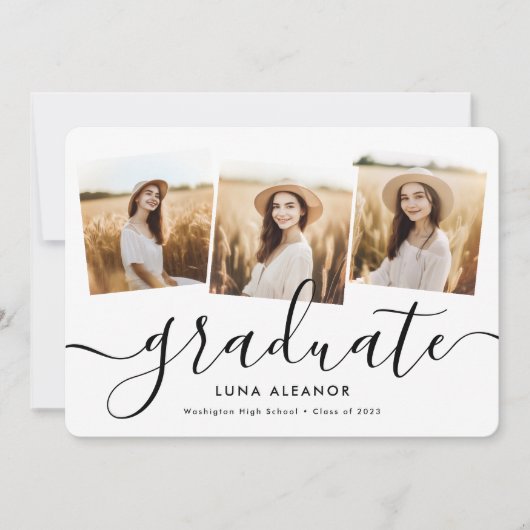 モダン4エレガント枚フォトコラージスクリプトの卒業 案内状 (正面)