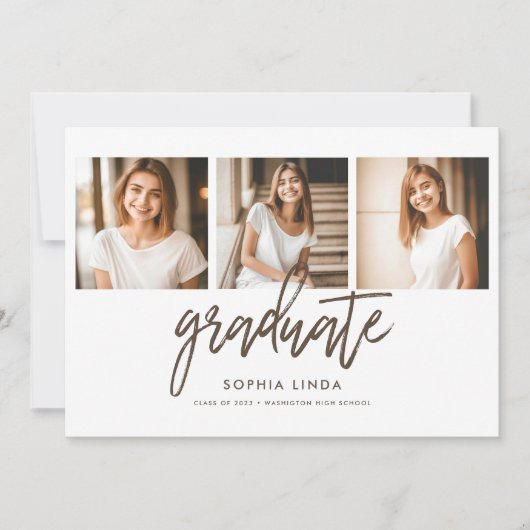モダン4エレガント枚フォトコラージスクリプトの卒業 案内状 (正面)