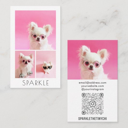 モダン4パーソナライズされた枚のフォトコラージュQRコード 名刺 (正面/裏面)