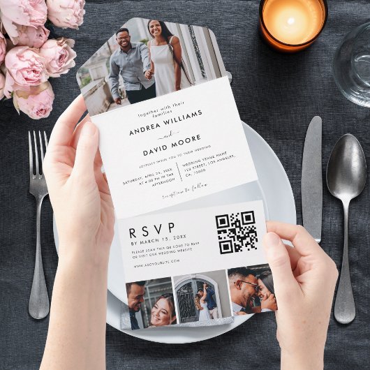 モダン4フォトコラージュタイポグラフィスタイリッシュ結婚の オールインワン招待状