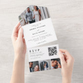 モダン4フォトコラージュタイポグラフィスタイリッシュ結婚の オールインワン招待状 (貼ってはがせる)