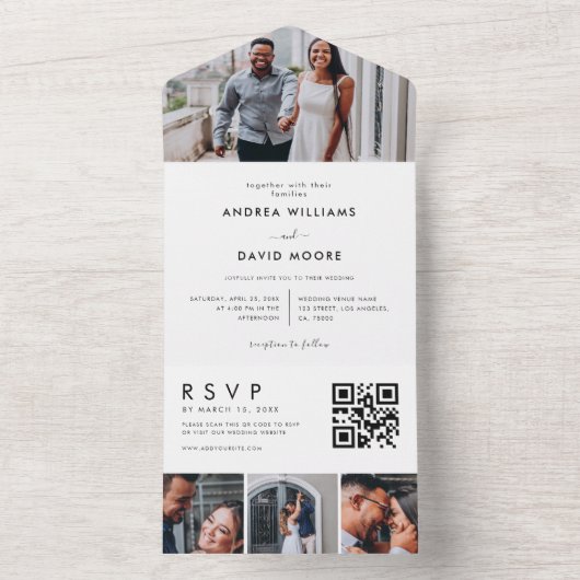 モダン4フォトコラージュタイポグラフィスタイリッシュ結婚の オールインワン招待状 (内側)