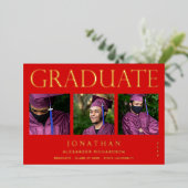 モダン4フォトフォイル卒業アナウンスレッド 箔招待状 (立ち正面)