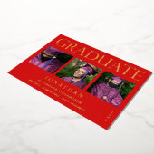 モダン4フォトフォイル卒業アナウンスレッド 箔招待状 (回転した状態)