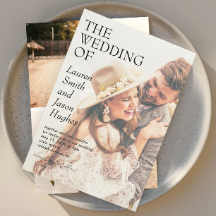 モダン4フォトブラック&ホワイトボホ結婚ズ 招待状