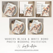 モダン4フォトブラック&ホワイトボホ結婚ズ 招待状