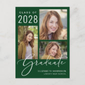 モダン4フォト卒業緑 案内ポストカード (正面)