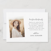 モダン4ミニマル枚フォトコラージスクリプトの卒業 サンキューカード (裏面)