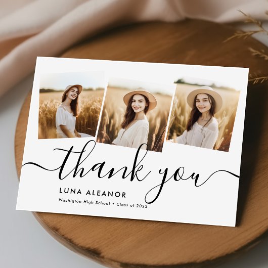 モダン4ミニマル枚フォトコラージスクリプトの卒業 サンキューカード