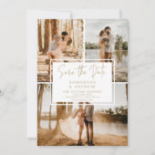 モダン4ミニマル – 写真金ゴールド結婚QR セーブザデート (正面)