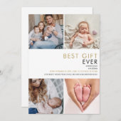 モダン4写エレガント真コラージュ金ゴールド誕生 案内状 (正面/裏面)