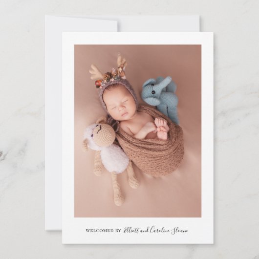 モダン4写真パーソナライズされたベビー誕生 案内状 (裏面)