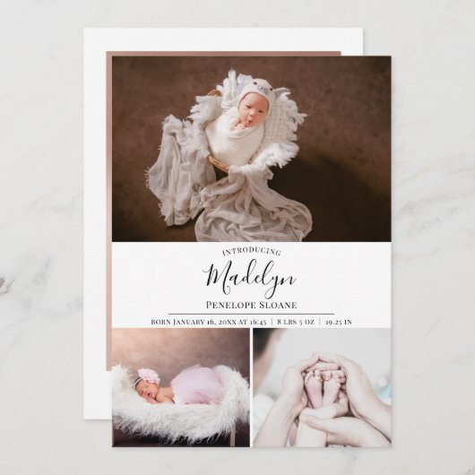 モダン4写真パーソナライズされたベビー誕生 案内状