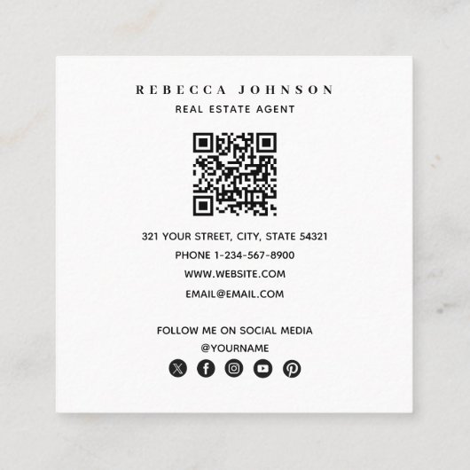モダン4写真実在不動産業者QRコード スクエア名刺 (裏面)
