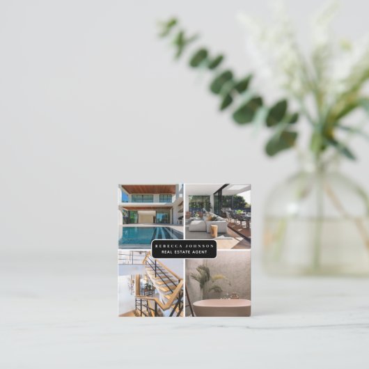 モダン4写真実在不動産業者QRコード スクエア名刺 (スタンド正面)