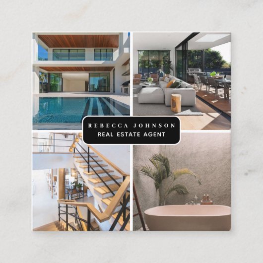 モダン4写真実在不動産業者QRコード スクエア名刺 (正面)