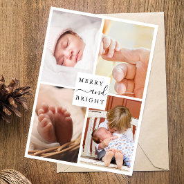 モダン4枚の写真と明メリーるいクリスマス シーズンカード
