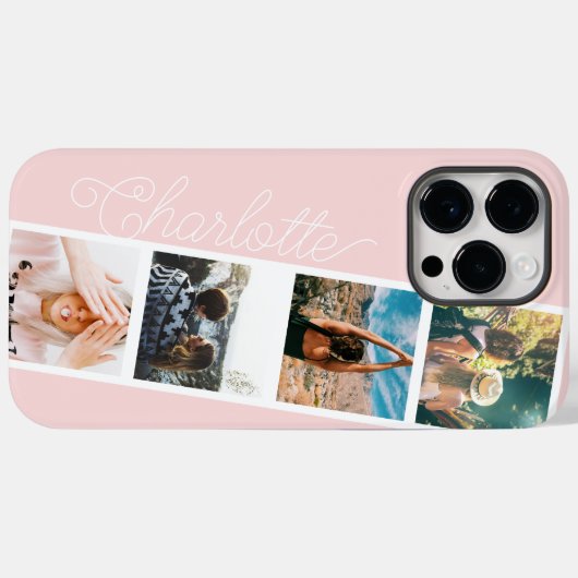 モダン4枚の写真グリッドコラージュ名の赤面ピンク Case-Mate iPhoneケース (裏面 (横))
