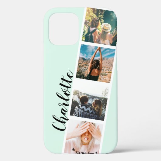 モダン4枚の写真グリッドコラージュ名ティール（緑がかった色）ミント Case-Mate iPhoneケース (裏面)