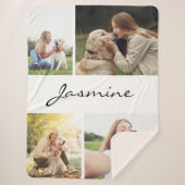 モダン4枚の写真コラージュ犬ホワイト シェルパブランケット (正面)