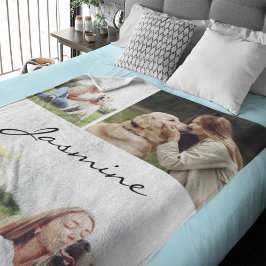 モダン4枚の写真コラージュ犬ホワイト シェルパブランケット