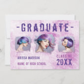 モダン4枚カッコいい写真両面ピンクパープルグラード 案内状 (正面)