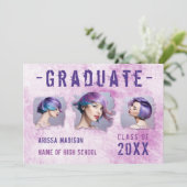 モダン4枚カッコいい写真両面ピンクパープルグラード 案内状 (スタンド正面)