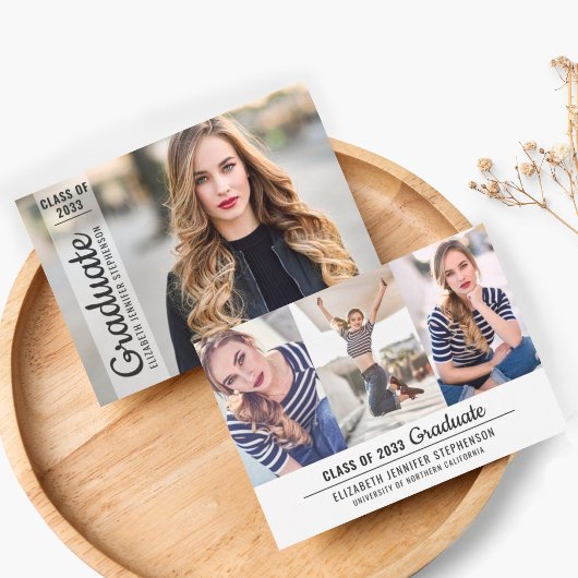 モダン4枚フォトコラージュ卒業オーバーレイシンプル装置 案内状