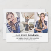 モダン4枚フォトコラージュ卒業オーバーレイシンプル装置 案内状 (裏面)