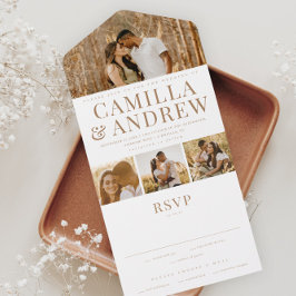 モダン4枚写真エレガントウェディング オールインワン招待状