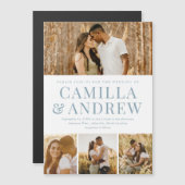 モダン4枚写真エレガントウェディング マグネット招待状 (正面/裏面)