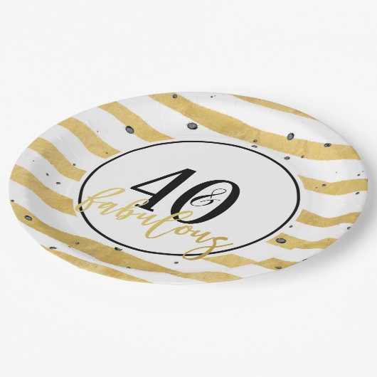 モダン40およびすばらしい第40誕生会のプレート ペーパープレート (アングル)