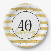モダン40およびすばらしい第40誕生会のプレート ペーパープレート (正面)