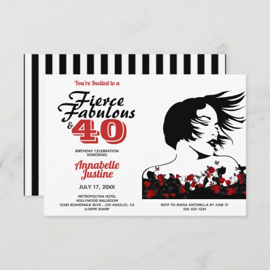 モダン40スタイリッシュ誕生日 招待状 (正面/裏面)