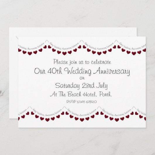 モダン40周年ルビー結婚記念日招待状 招待状 (正面/裏面)