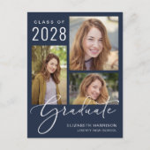 モダン4 フォト ブルー 卒業 案内ポストカード (正面)