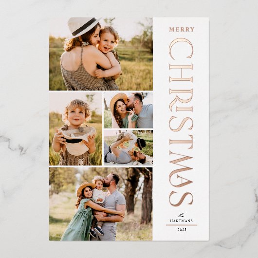 モダン5エレガント枚の写真コラージュ 箔シーズンカード (正面)