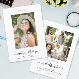 モダン5シンプル光書道簡単卒業 招待状